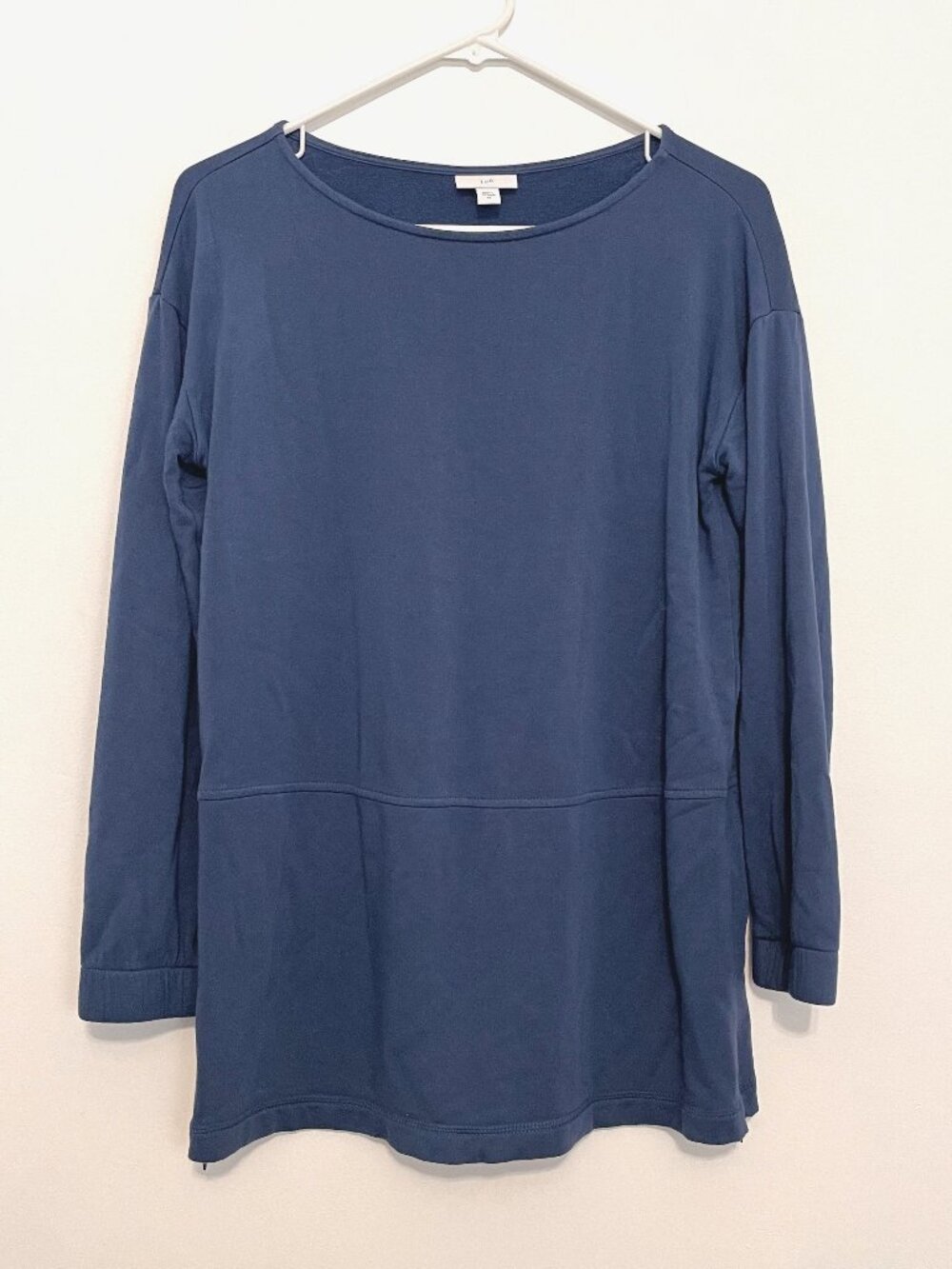 J. JILL Solid Blue Boat Neck Long Sleeve Fleece Lined Side Zip Zippers Tunic Top
